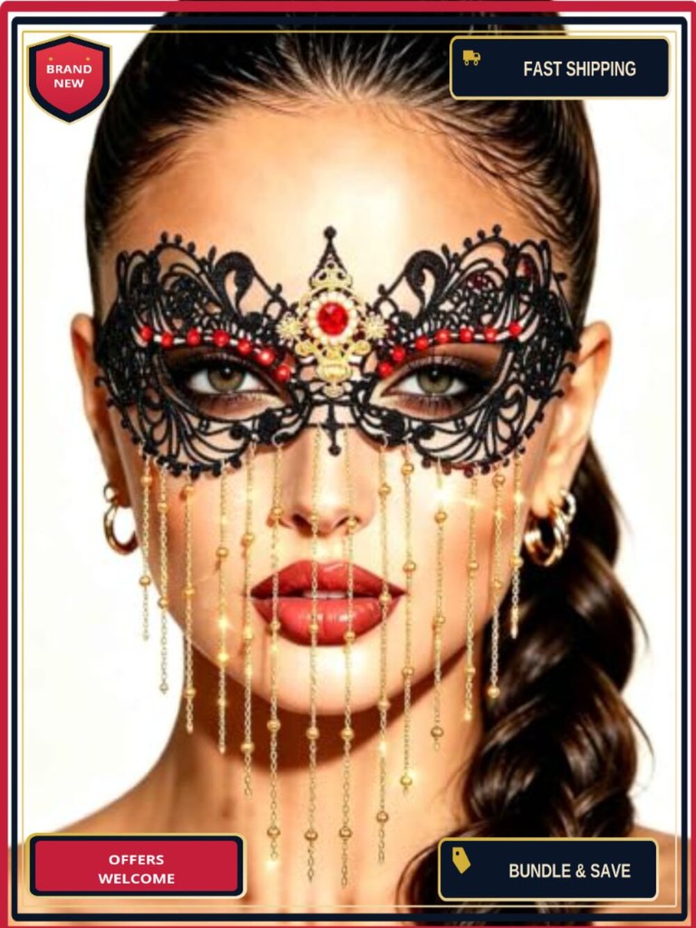 Rhinestone Beaded Lace Masquerade Mask Tassel Costume Party Eye Masks